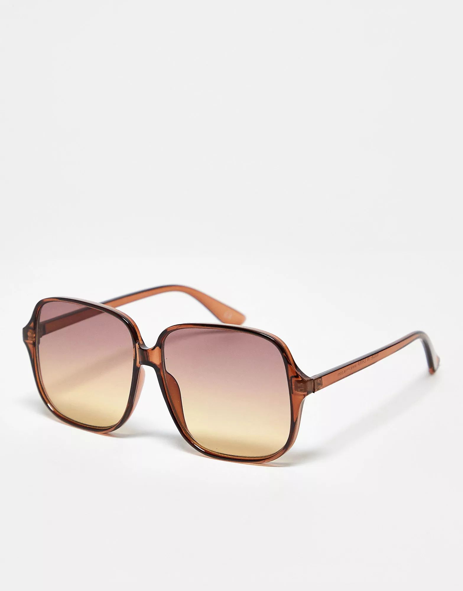 ASOS DESIGN fine frame oversized 70s sunglasses in crystal brown | ASOS (Global)