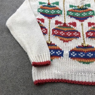 Vintage Color Cues Sweater Womens Small White Christmas Ornaments Hand Knit 80s | eBay US