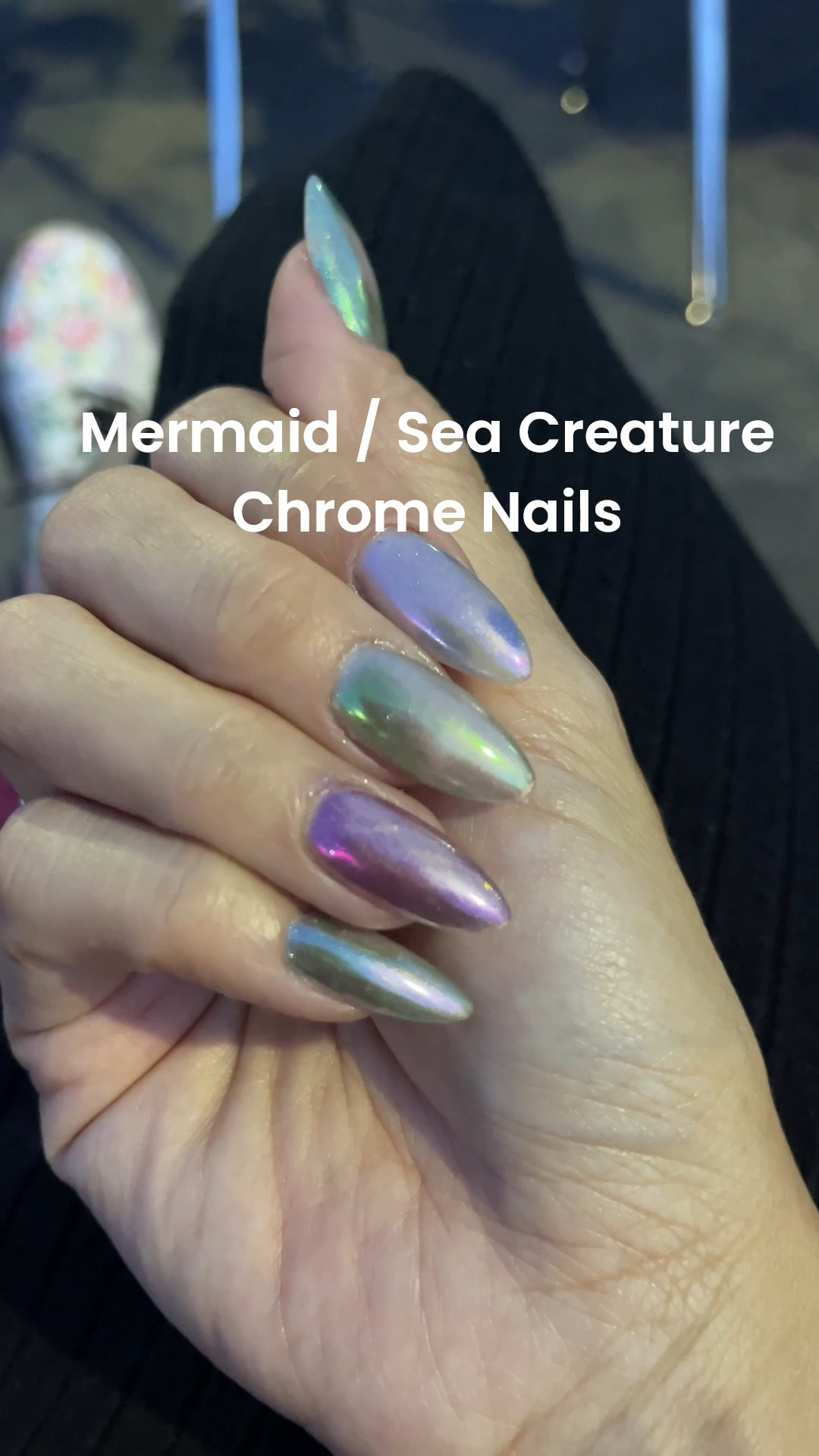 🧜🏼‍♀️ Mermaid (or sea witch) chrome nails with purple green blue iridescent chrome powders mixed to create the perfect semi chrome semi metallic manicure 

#LTKBeauty
