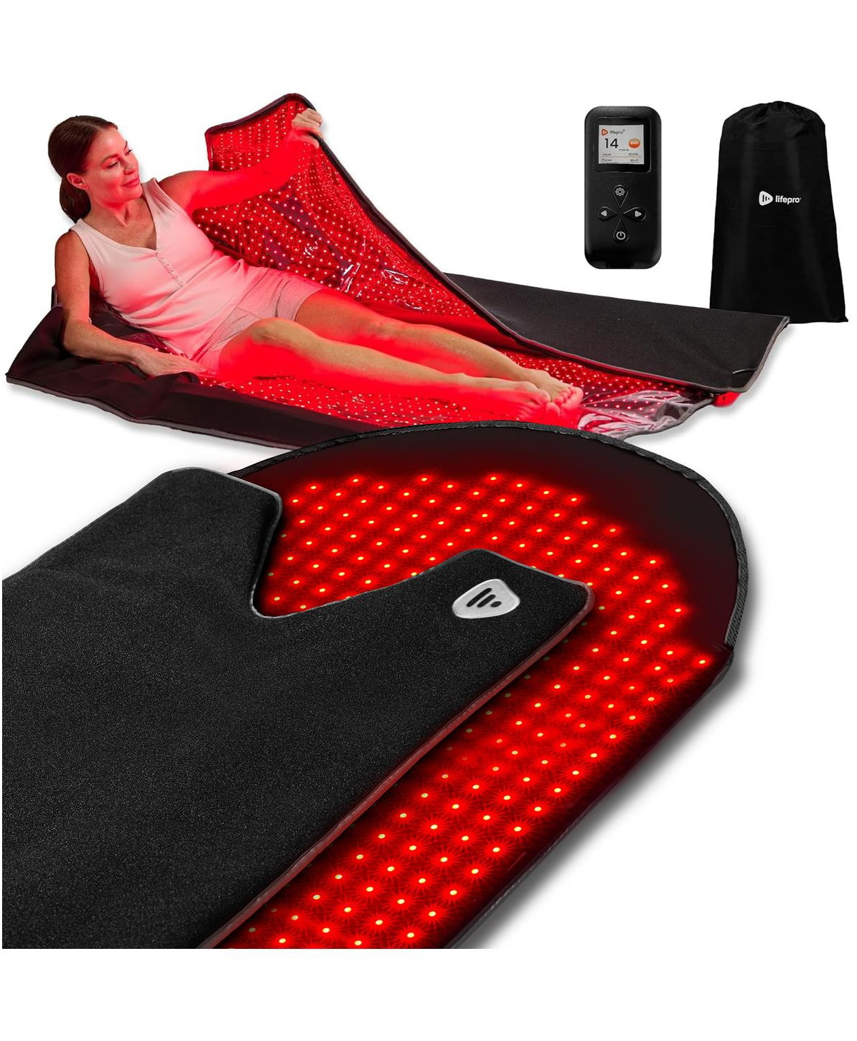 Lifepro Infrared Red Light Therapy Body Wrap - Pain Relief & Recovery Mat with 3 Modes, 660nm & 850nm Red Light Therapy - Black | Macy's