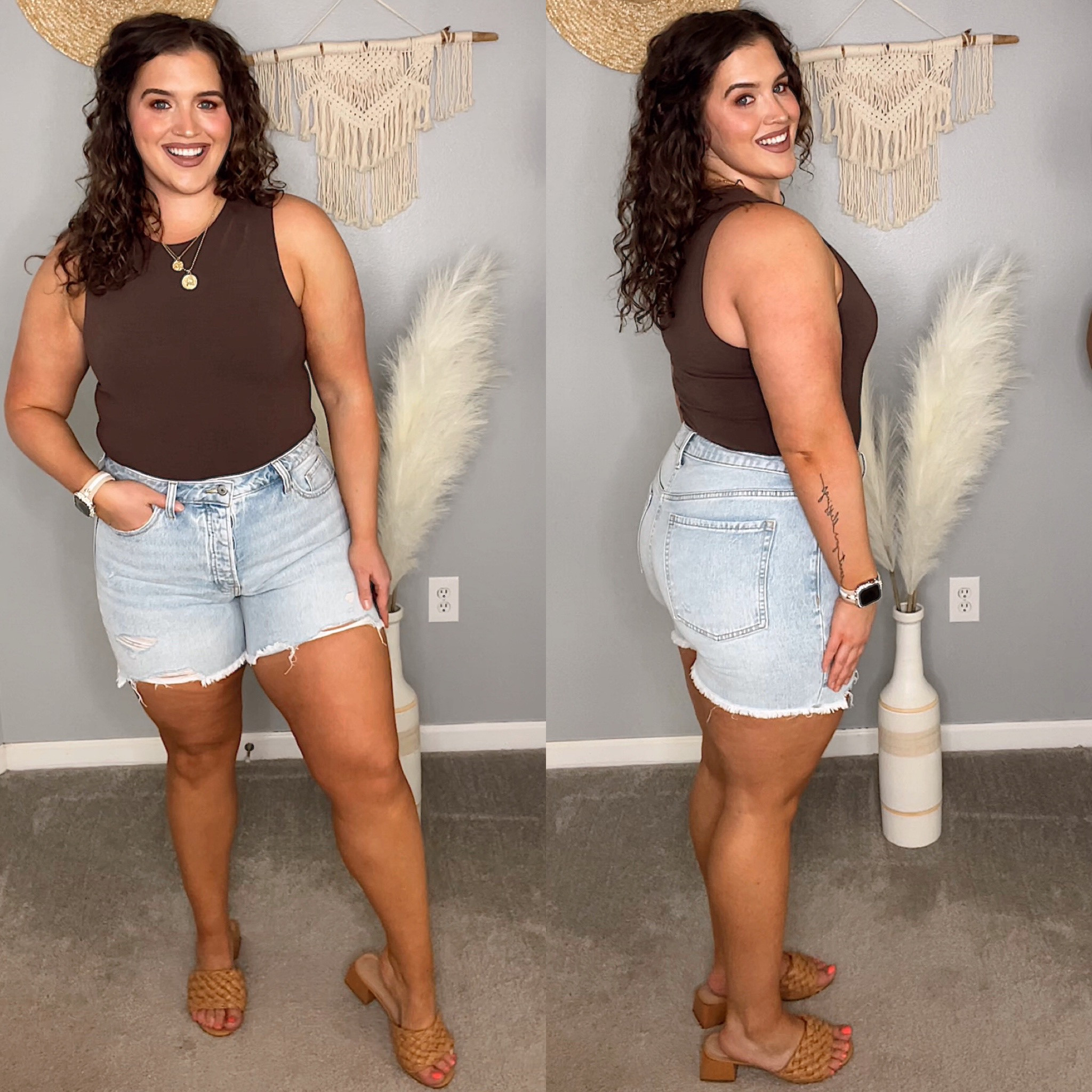 Midsize Old Navy shorts - not curvy friendly. Snug in hips + thighs 
Shorts have 5” inseam! 
Wearing a size 14 
Bodysuit size L 
#midsizeoutfits #springoutfits #summerstyle #shorts #jeanshorts #denimshorts #curvyshorts #bodysuit #sandals #casualoutfits #everydaystyle

#LTKSeasonal #LTKcurves #LTKunder50