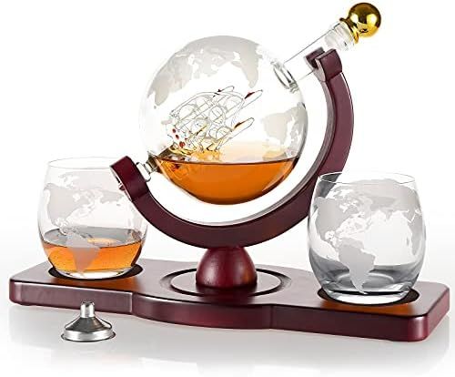 Gifts for Men, Whiskey Decanter Set with 2 Etched Globe Glasses, Unique House Warming Anniversary... | Amazon (US)