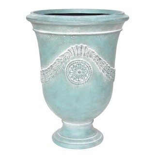 26.5 in. H. Cast Stone Fiberglass Anduze Urn Planter in A White Washed French Blue | The Home Depot