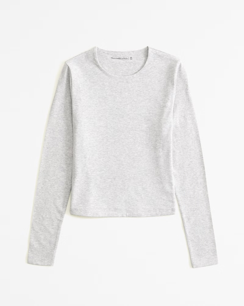 Long-Sleeve Cotton-Blend Seamless Fabric Cropped Tee | Abercrombie & Fitch (US)