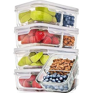 Prep Naturals Glass Meal Prep Containers Glass 2 Compartment 5 Pack - Glass Food Storage Containe... | Amazon (US)