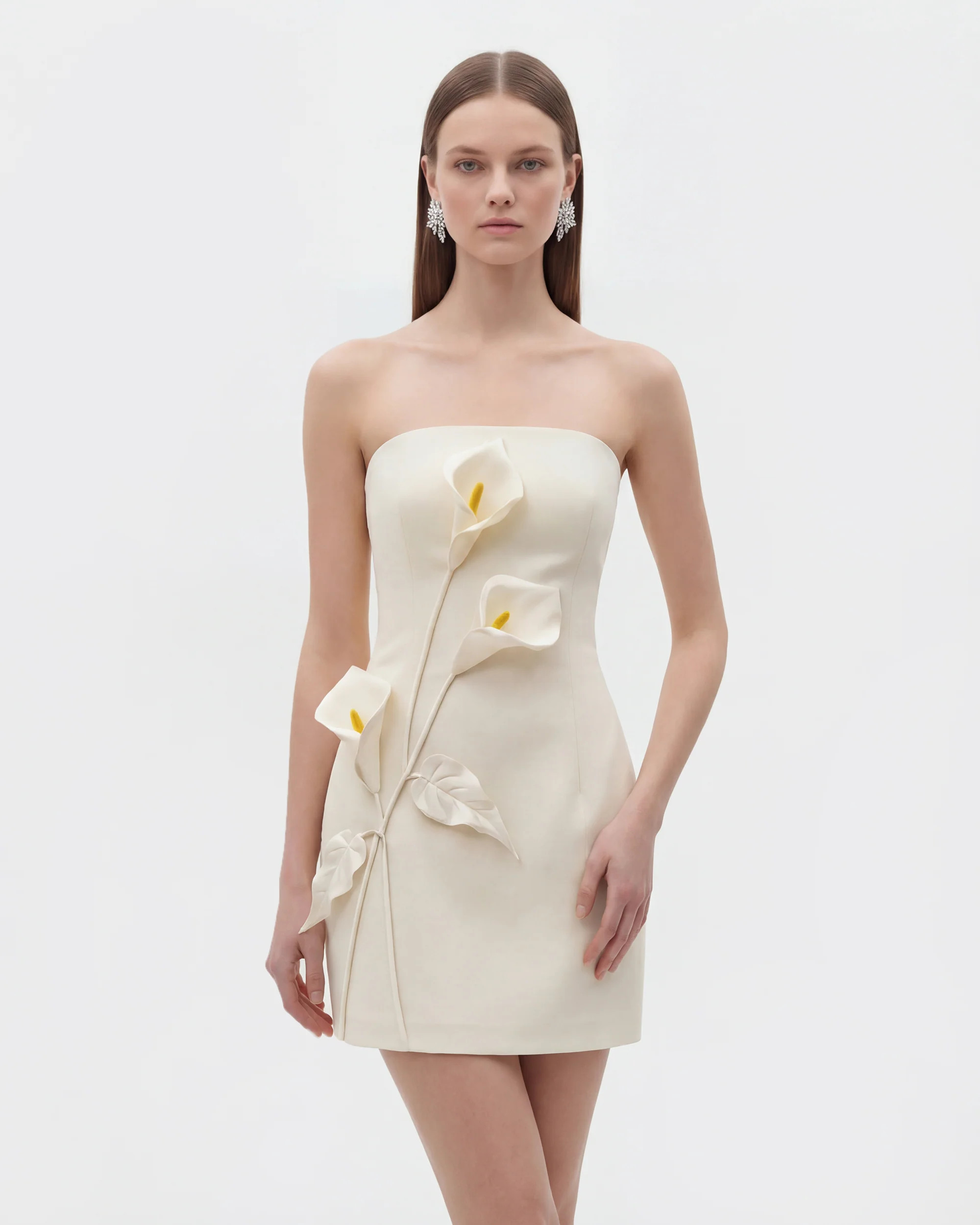 Strapless Floral Appliqué Dress - White | JW PEI US