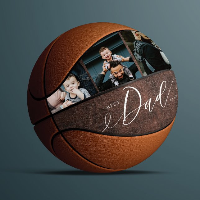 Best Dad Ever Leather Fathers Day Photo Collage Basketball | Zazzle | Zazzle