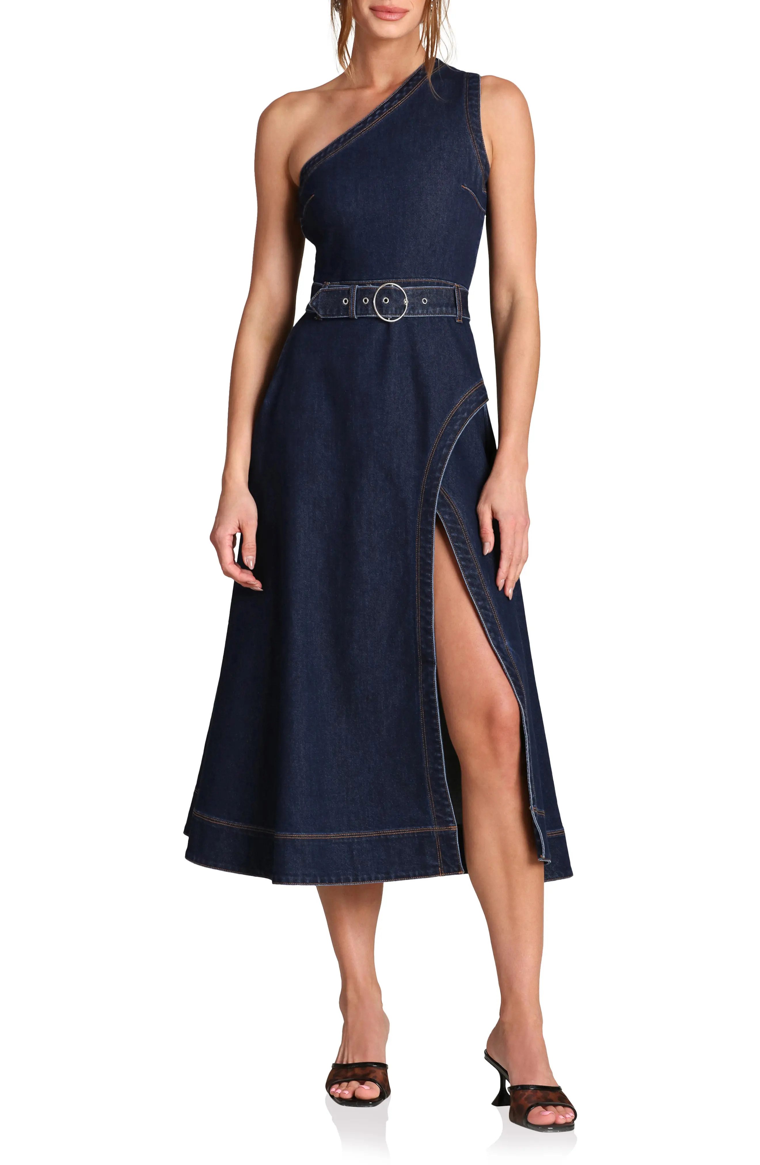 Avec Les Filles One-Shoulder Denim Midi Dress (Women) | Nordstrom | Nordstrom
