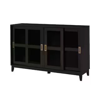 Canonbury Ebony Wood Buffet Table with Glass Doors (55.30 in. W x 34 in. H) | The Home Depot