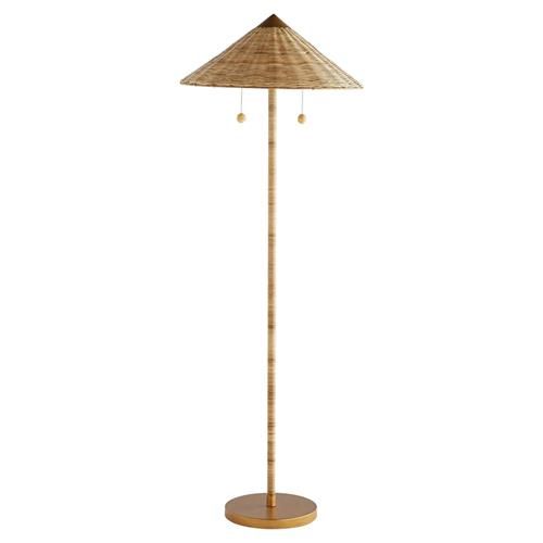 Arteriors Terrace Coastal Beach Gold Iron Handwoven Rattan Floor Lamp | Kathy Kuo Home