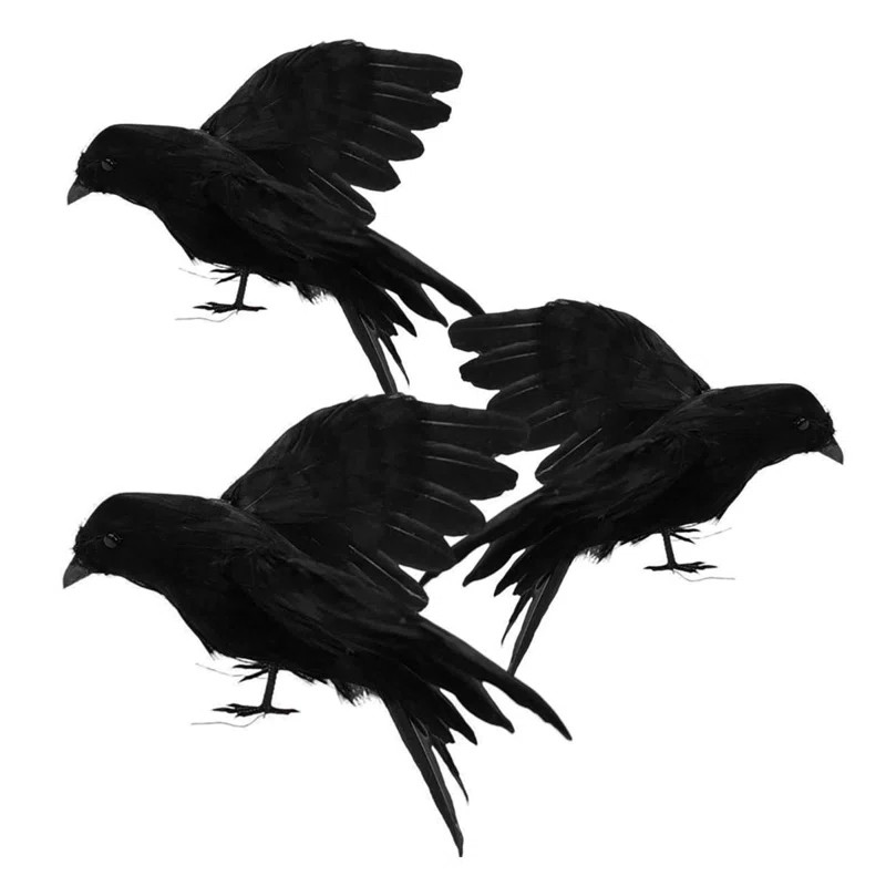 The Holiday Aisle® 3 Pack Realistic Crows Handmade Black Feathered Crow Props Raven for Hallowee... | Wayfair North America