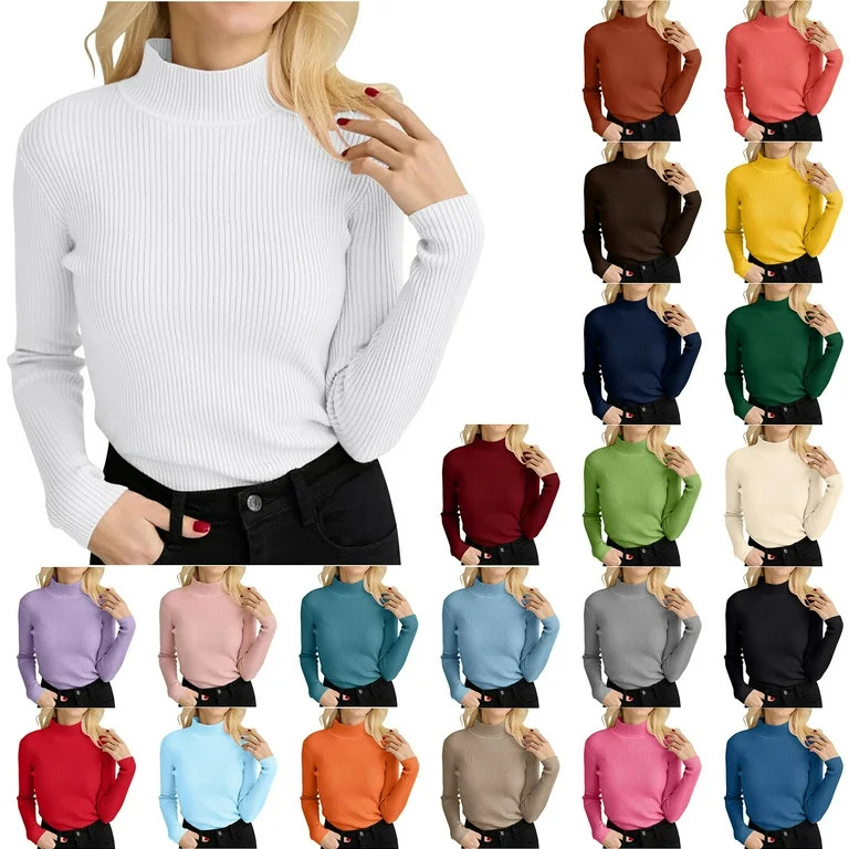 Luxalzxs Mock Necks Tops for Women Long Sleeve Ribbed Knit Sweater Slim Fit Solid Color Basic Lay... | Walmart (US)