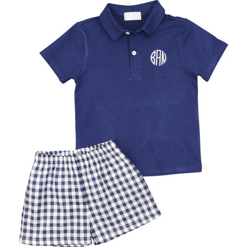 Navy Check Polo Short Set | Cecil and Lou