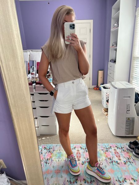 Chloe sneakers 
Target T-shirt xs 
White denim shorts 25 