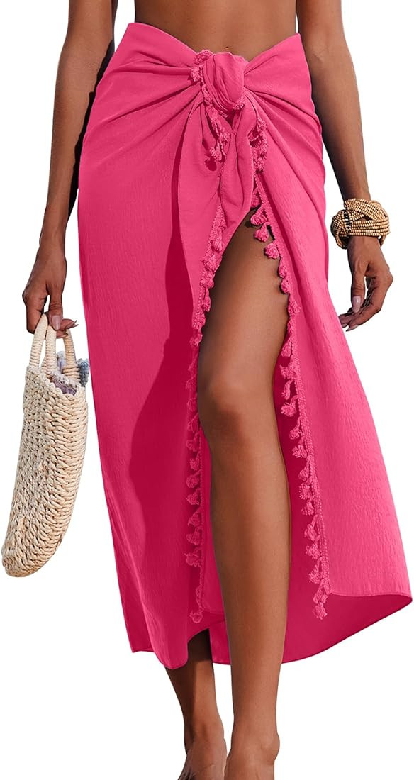 AI'MAGE Sarong Wraps for Women Long Beach Swimsuit Cover Up Swimwear Pareo with Tassels Bikini Sk... | Amazon (US)