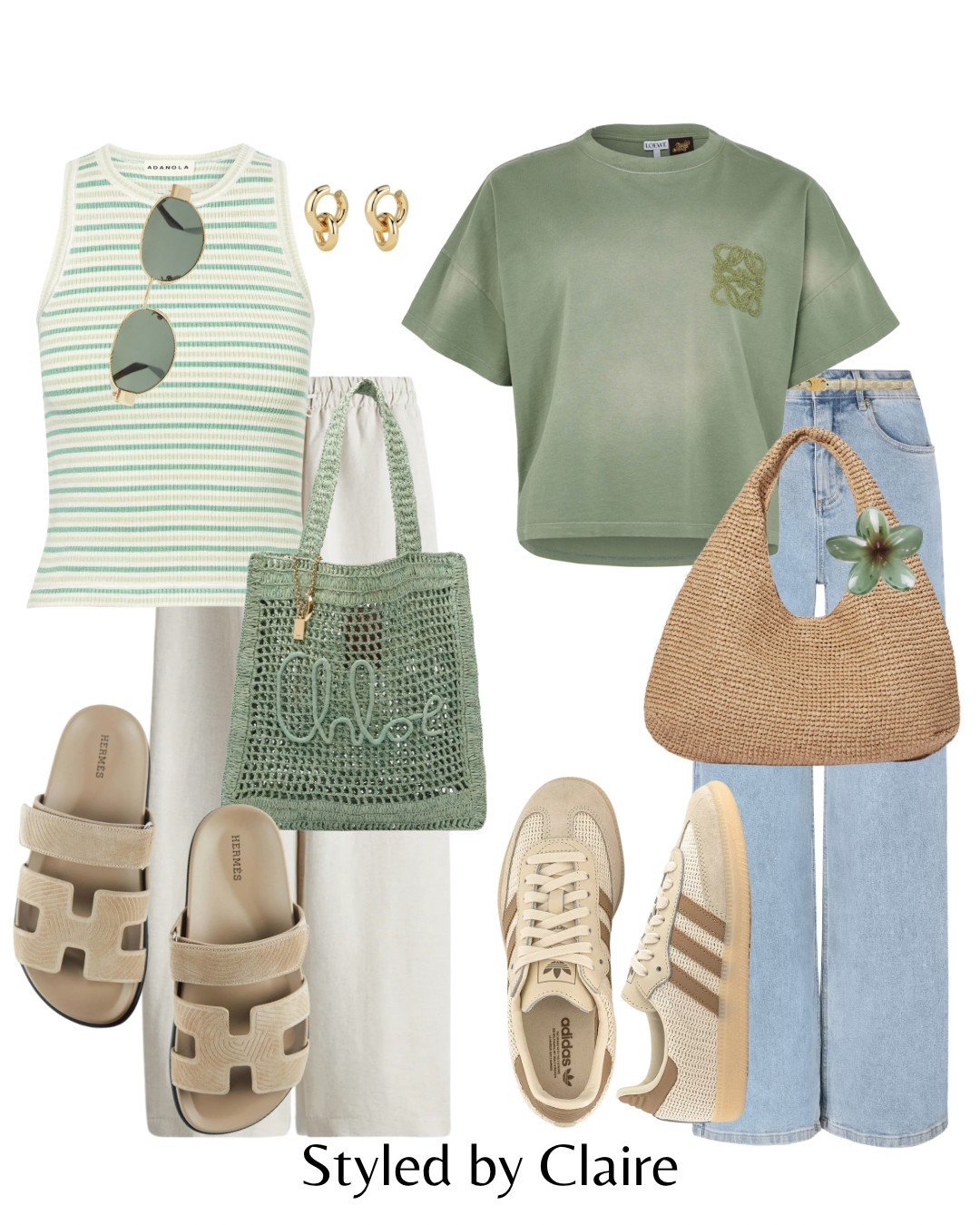 Green tones all spring🙋🏽‍♀️
Tags: adanola stripe knit top tank vest linen trousers H&M suede flat strap sandals Hermes ego dupes Chloe summer crochet raffia tote bag Celine sunglasses Loewe tie dye cropped tshirt sage wide leg jeans lovall adidas samba neutral fashion inspo outfit ideas city break Barcelona Ibiza Dubai casual capsule wardrobe basics

#LTKsummer #LTKspring #LTKstyletip