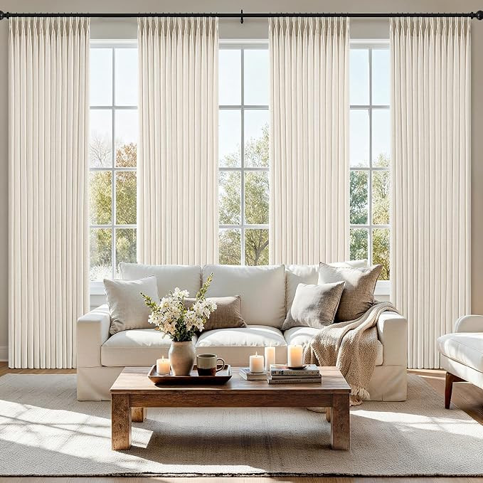 MIULEE Pinch Pleated Thick Linen Curtains 40x102 Inch Birch 4 Panels Set | Amazon (US)