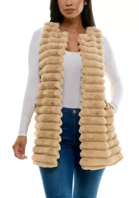 Nina Leonard Women's Stripe horizontal faux fur vest, Large | Belk