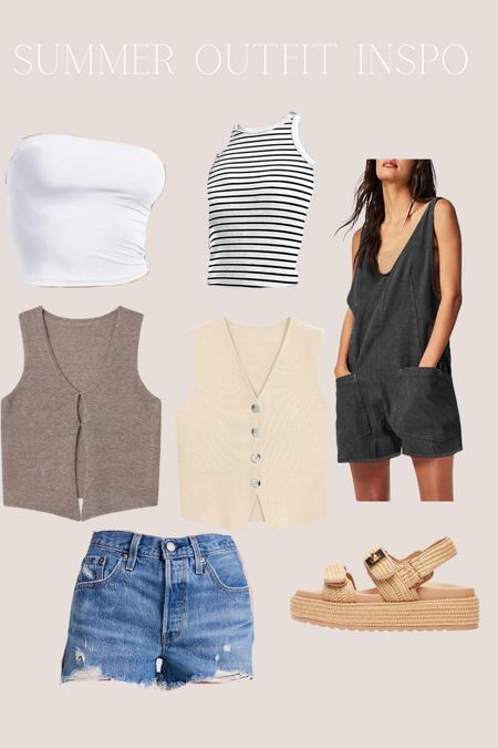 Summer Outfits. Romper. Sleeveless Vests with Tube top and Jean shorts. 