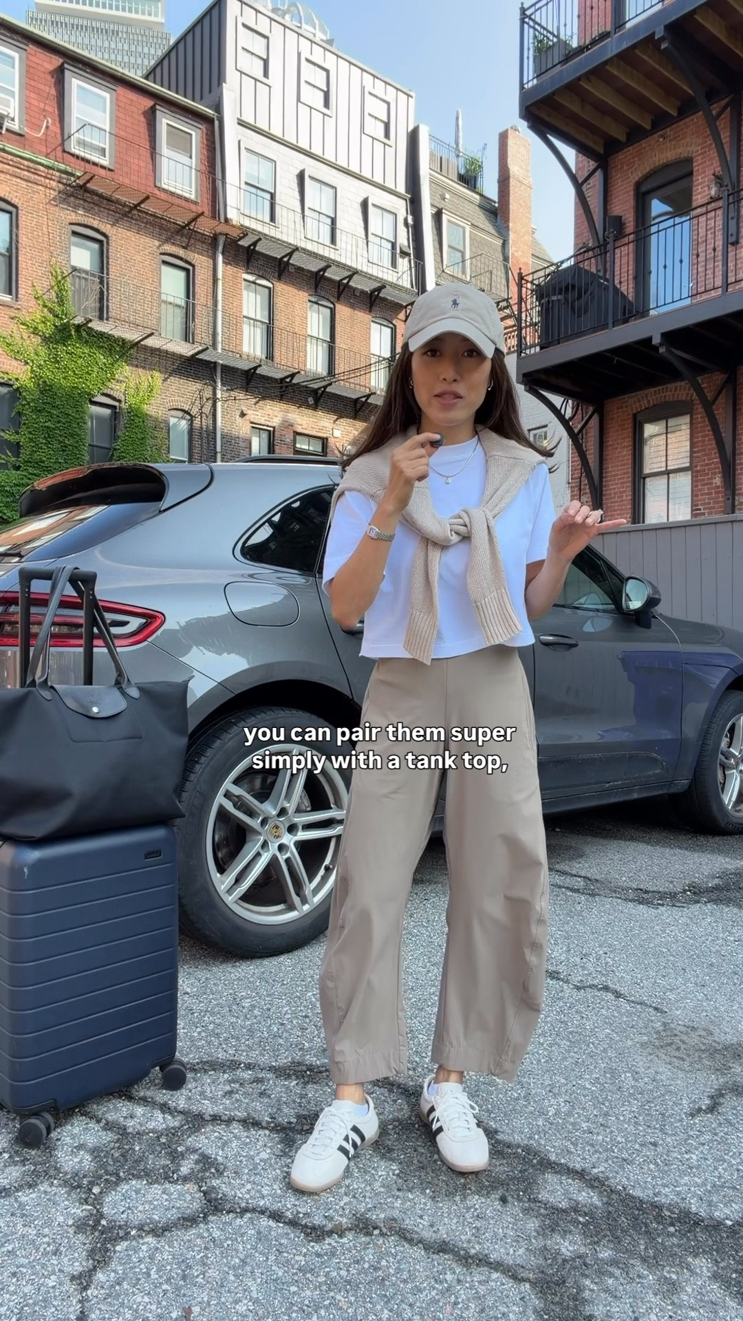 code JEANWANG20 for 20% off the pants this weekend. And linked a look for less.
• Ruti pants 2 Petite in "walnut" I sized up. Stretchy waist and I do own 0P in another color and it fits, but I prefer the more relaxed fit of the 2P.
The lulu breezily pants linked under similar are amazing as well , TTS with similar fabric. I have XXS 25” in those
• lulu tee XXS
• Adidas sneakers 5
• Madewell linen sweater XXS old color
• longchamp tote great large durable bag that is fairly water resistant 
• Amazon crossbody bag
• Polo cap

Japan summer travel outfit, long haul flight airport style, petite friendly mom style, hot weather looks

#LTKTravel #LTKPetite #LTKootd