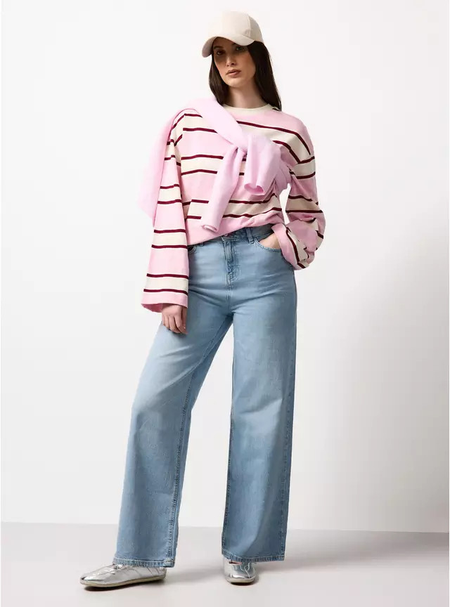 Pink Striped Long Sleeve T-Shirt L | Tu Clothing