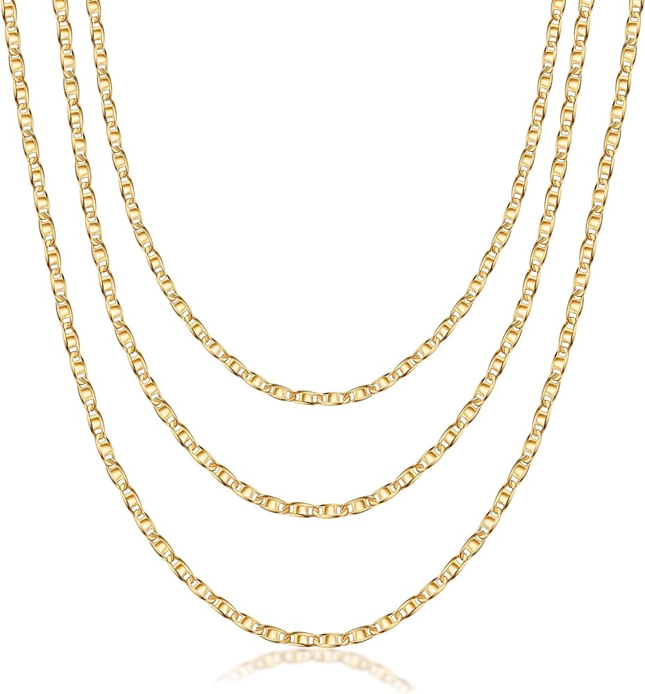 Barzel 18K Gold Plated Mariner Layered Necklace, 16-20 inches, with a 2 inch extension, Layered N... | Amazon (US)