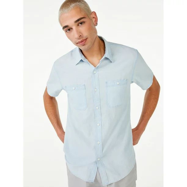 Free Assembly Men's Everyday Short Sleeve Chambray Shirt - Walmart.com | Walmart (US)