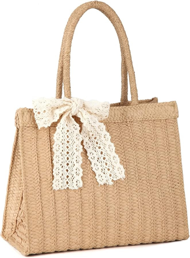 Straw Tote Bag for Women Beach Bag Summer Woven Handbag | Amazon (US)