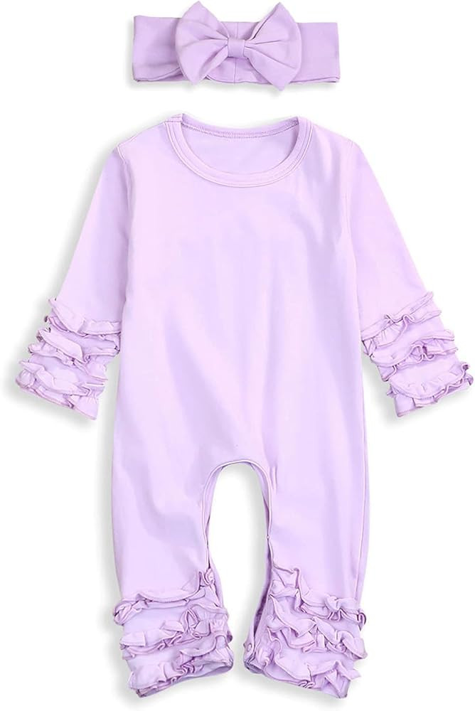 GRNSHTS Newborn Baby Girls Ruffle Romper Solid Long Sleeve Jumpsuit One-Piece Coming Home Clothes... | Amazon (US)