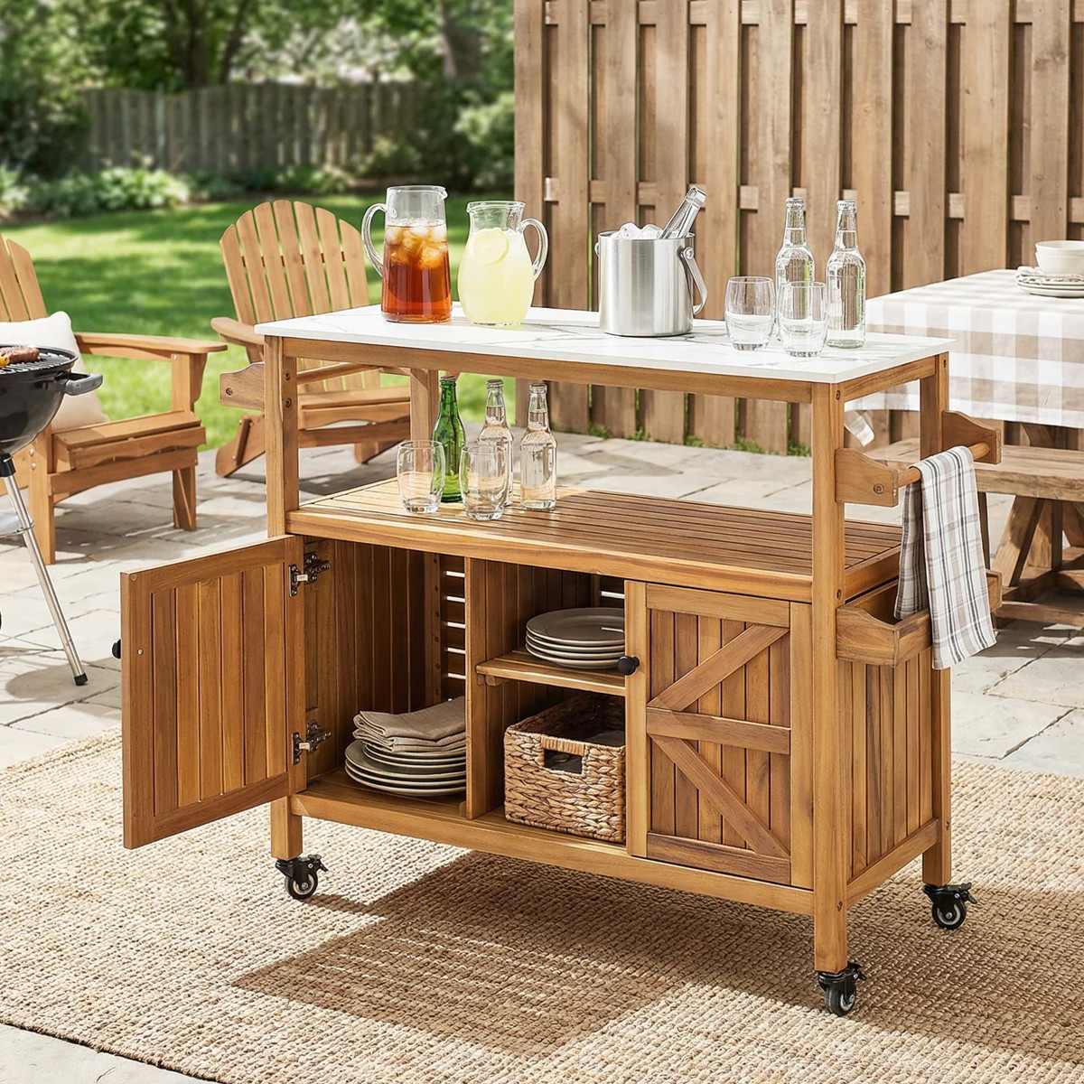 Outdoor Patio Acacia Wood Bar Cart, Natural Finish, Set of 1 | Wayfair North America