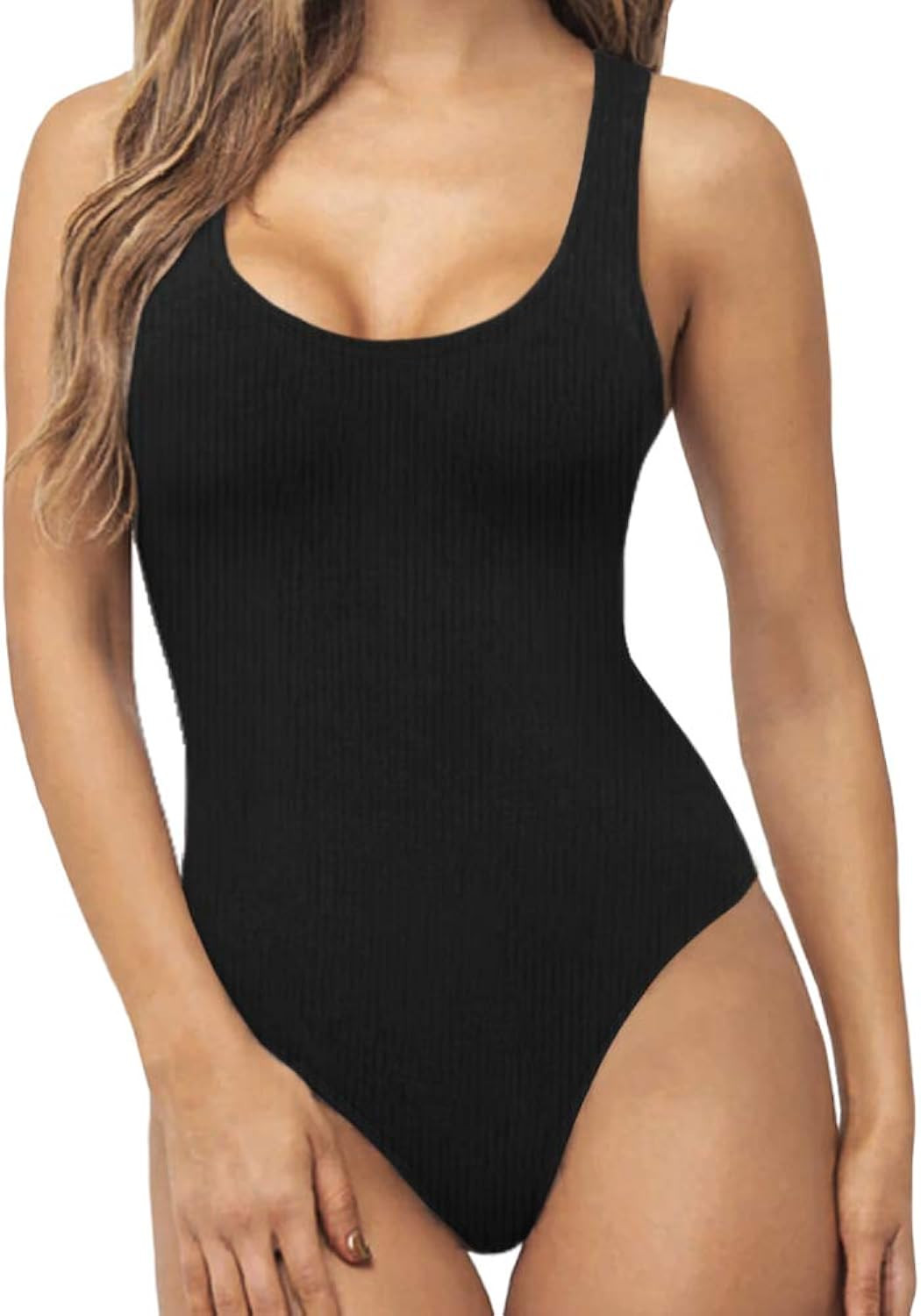 MANGOPOP Bodysuit for Women Scoop Neck Sleeveless Ribbed Racerback Tank Tops | Amazon (US)