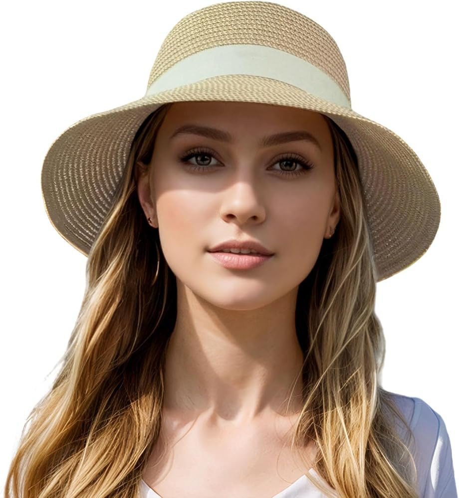 Beach Sun Straw Hats for Women, Summer Sun Protection Foldable Packable Wide Brim Hat | Amazon (US)