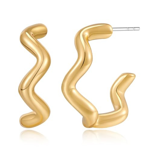 COORWEEL Gold Simple Twisted Hoop Earrings for Women Squiggle Finish Open Hoop Earrings Fashion Jewelry | Amazon (US)