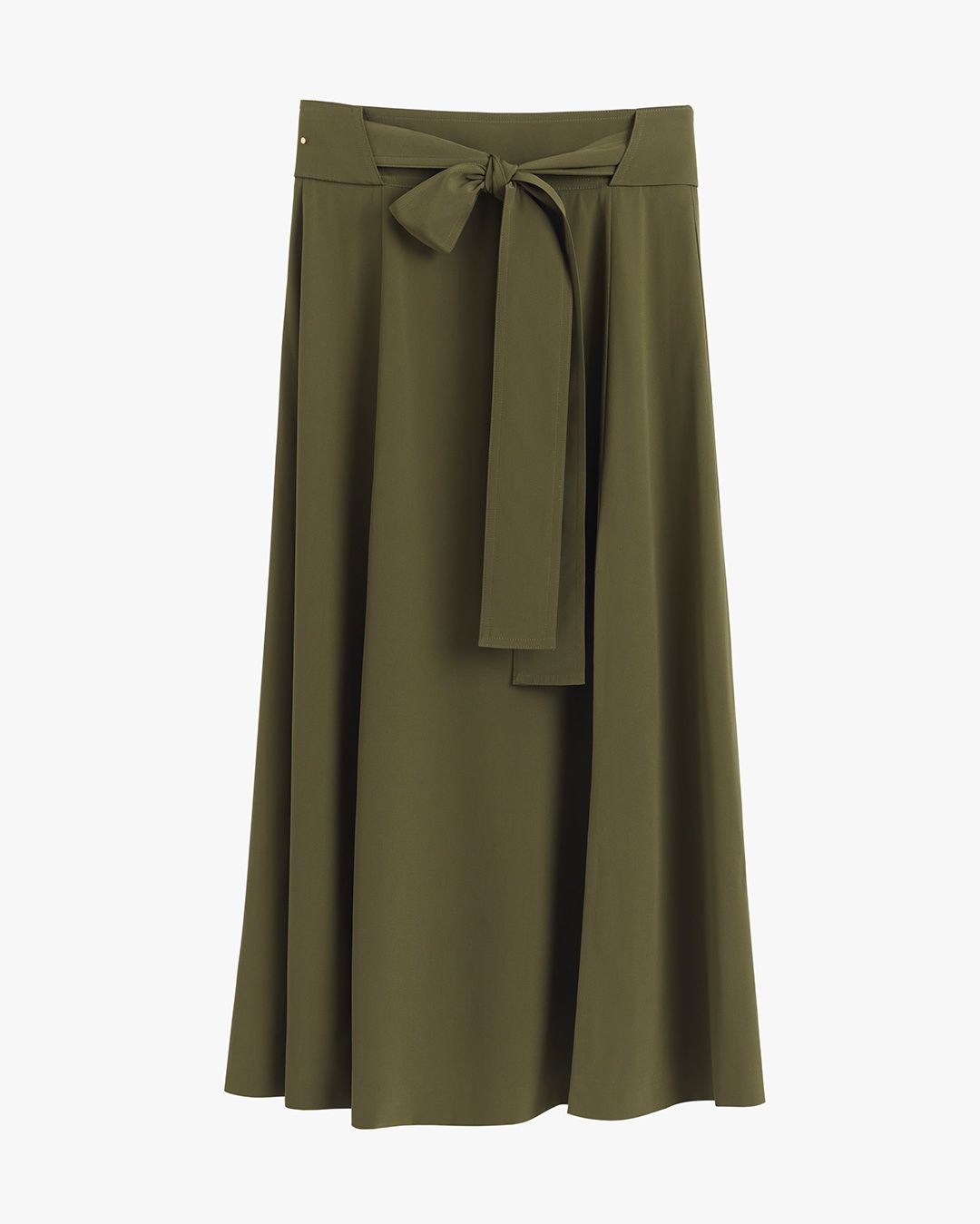 Women's Silk Belted Midi Skirt in Dark Olive | Size: XL | Crepe De Chine Silk by Cuyana | Cuyana