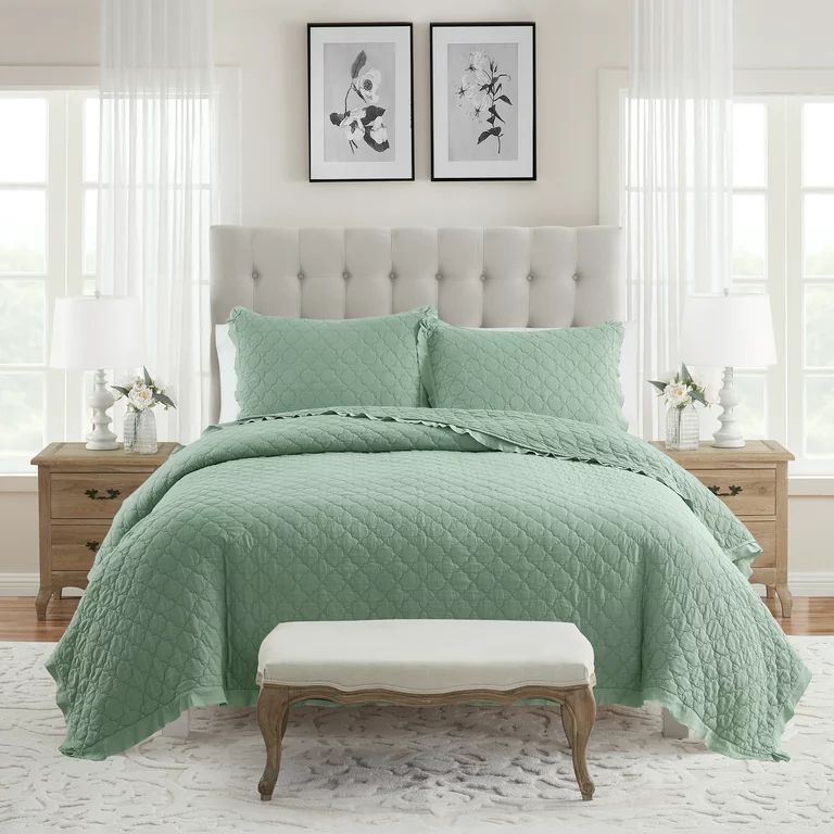 My Texas House Penelope Iceberg Green 3-Piece Quilt Set, Full/Queen | Walmart (US)
