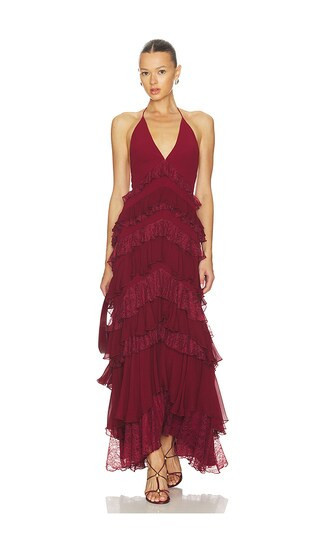 Alice + Olivia Liana Ruffle Maxi Dress in Red. - size 6 | Revolve Clothing (Global)