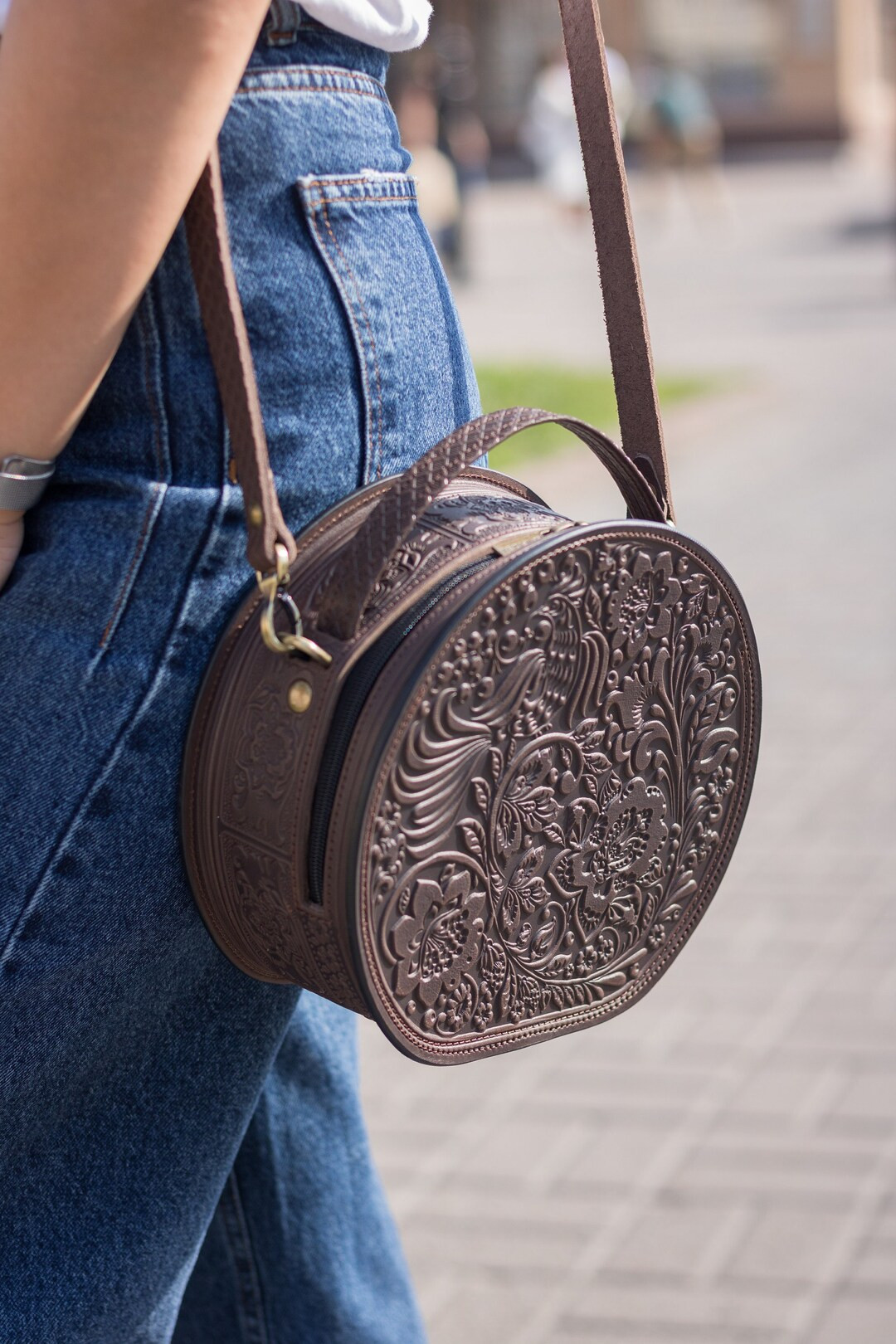 Brown Leather Bag, Round Bag, Crossbody Round Purse, Gift, Handbag Women, Unique Women Bags - Ets... | Etsy (US)