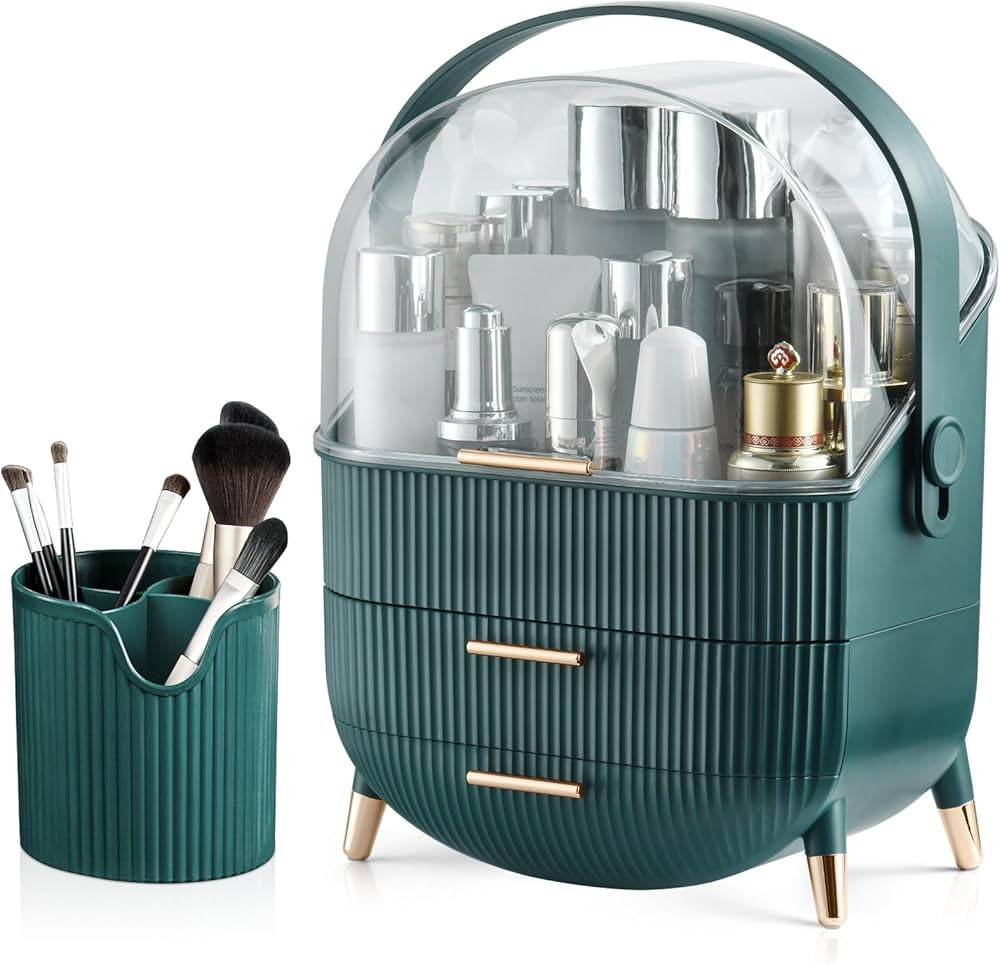 CANITORON Makeup Organizer,Skincare Organizer with 2 Drawers and Brush Storage Box,Cosmetic Displ... | Amazon (US)