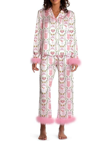 Cute Christmas Pajamas for Women Set Satin Matching Sets Button Shirts and Pants 2 Piece Pj Sets ... | Amazon (US)