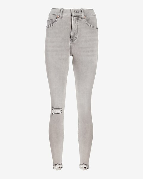High Waisted Raw Hem Supersoft Knit Skinny Jeans | Express