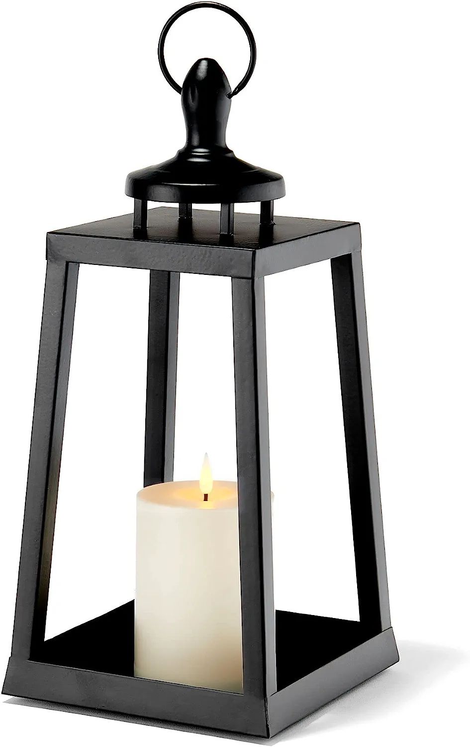 Outdoor Candle Lantern - 13 Inch, Black Metal Frame, Battery Powered, Indoor / Outdoor, Decorativ... | Amazon (US)