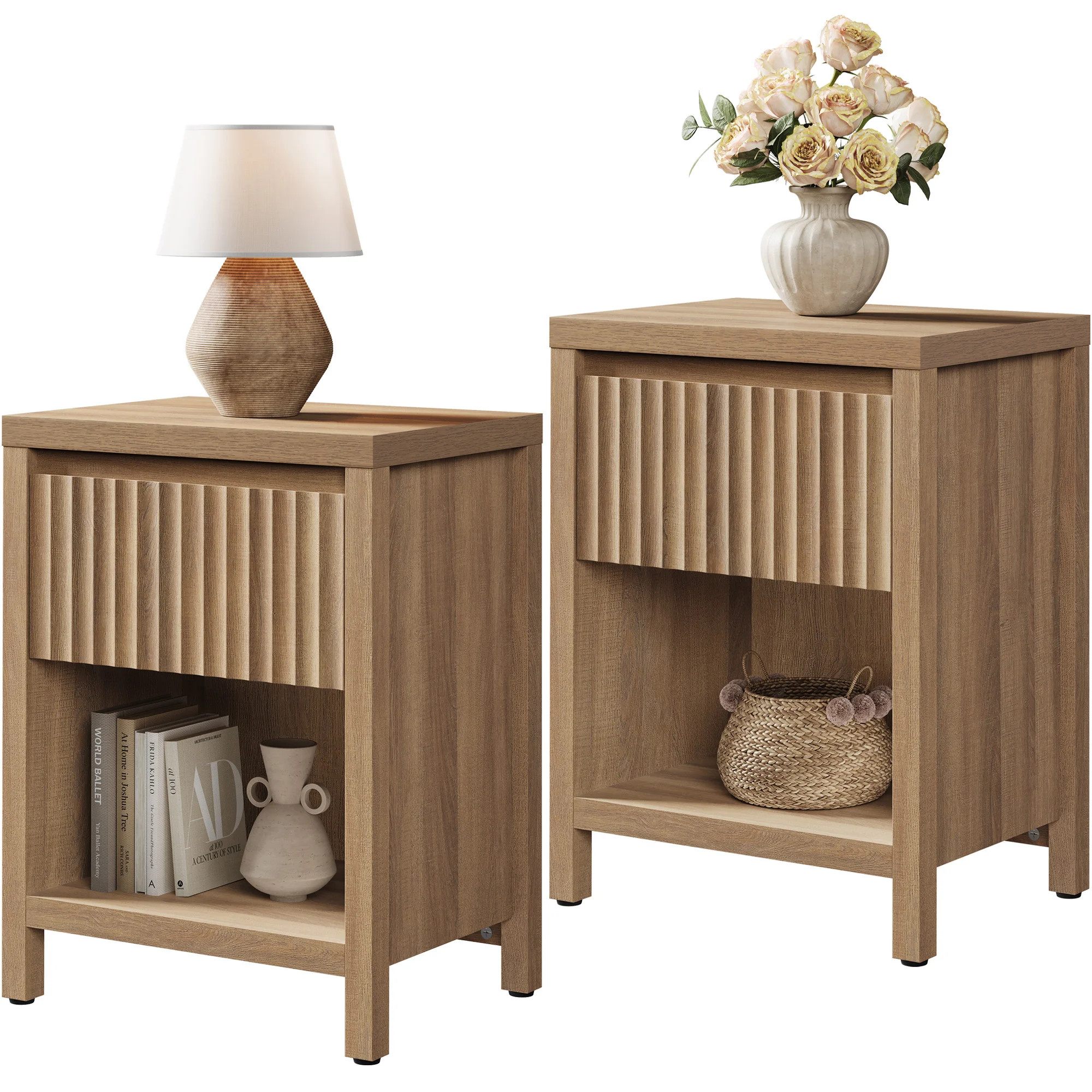Modern Fluted 1-Drawer Nightstand With Open Shelf Storage | Wayfair North America
