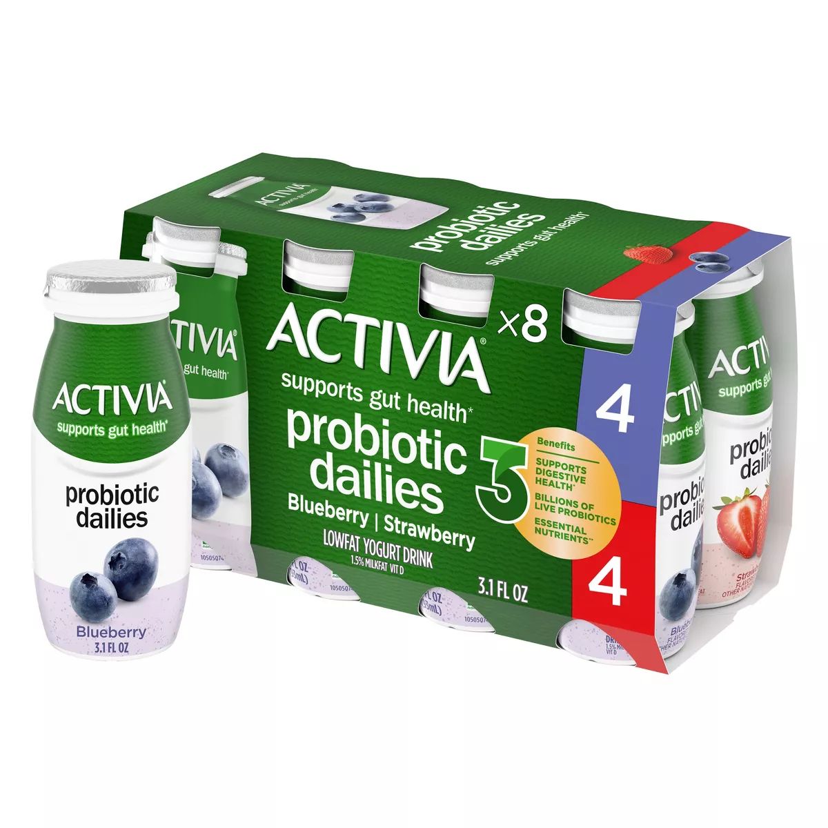 Activia Probiotic Dailies Strawberry & Blueberry Yogurt Drink - 8ct/3.1 fl oz Bottles | Target