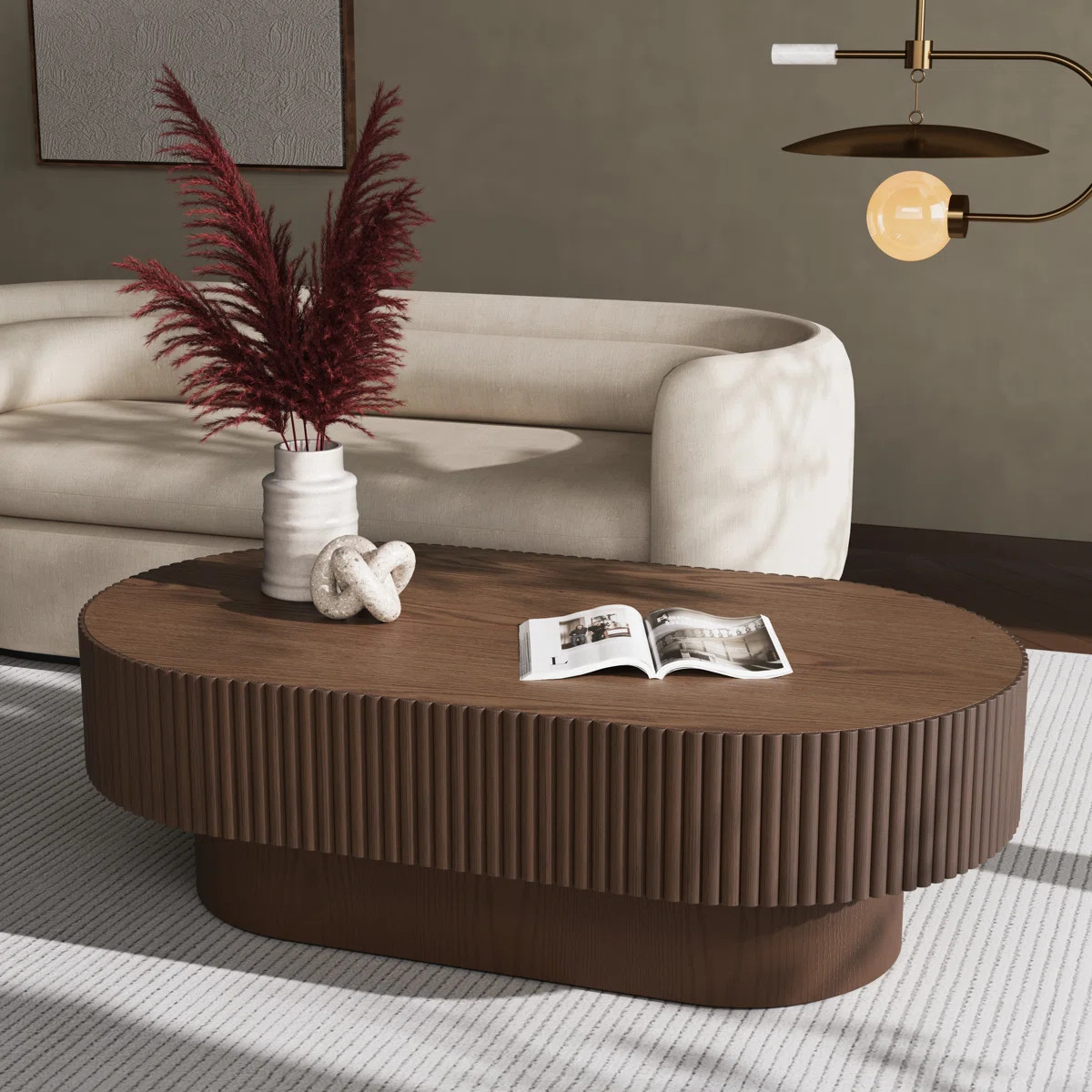 Alethia 44'' Handcrafted Oval Capsule Coffee Table – Fluted Solid Wood Design | Wayfair North America