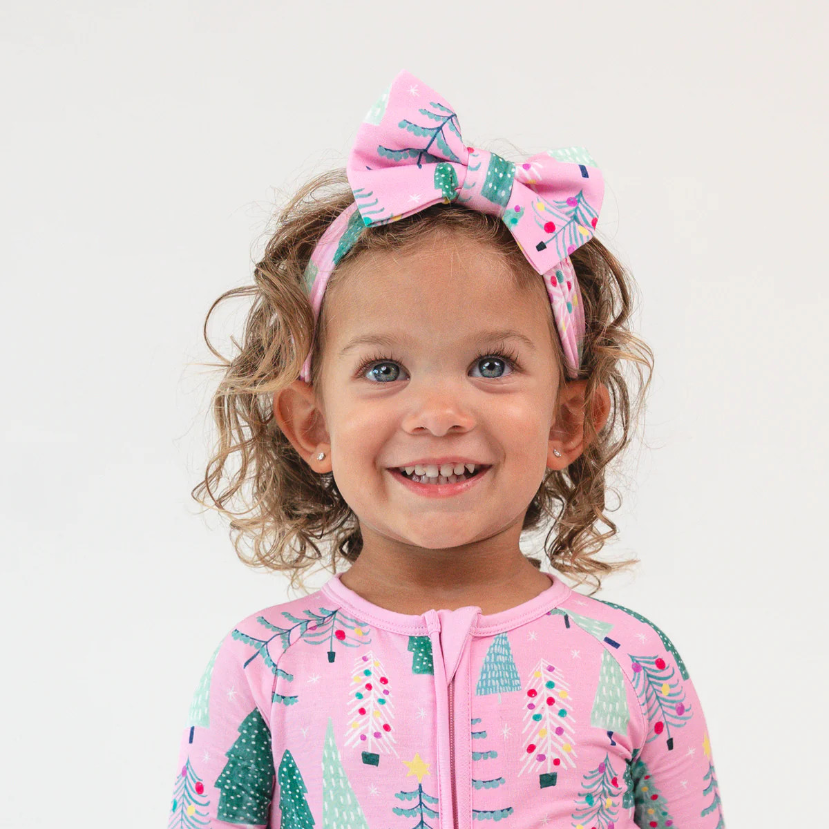Pink Twinkling Trees Luxe Bow Headband | Little Sleepies