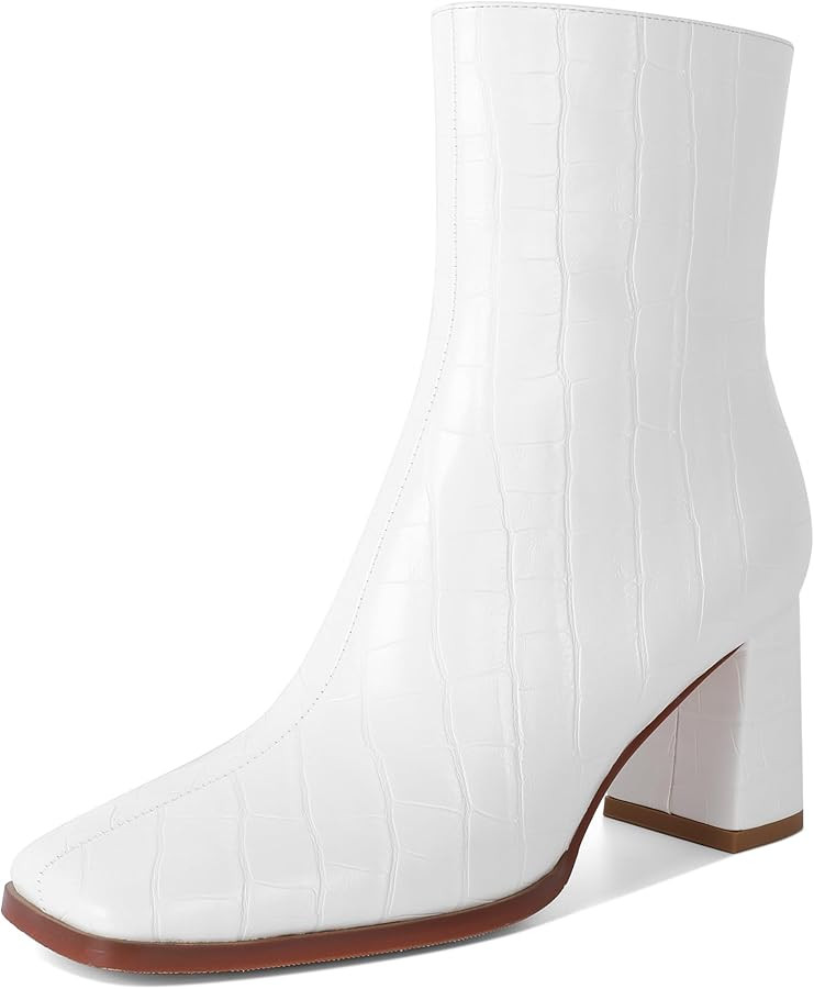 Eldof Ankle Boots Women Chunky Heel Square Toe High Heeled Gogo Short Booties Side Zipper 3 Inche... | Amazon (US)