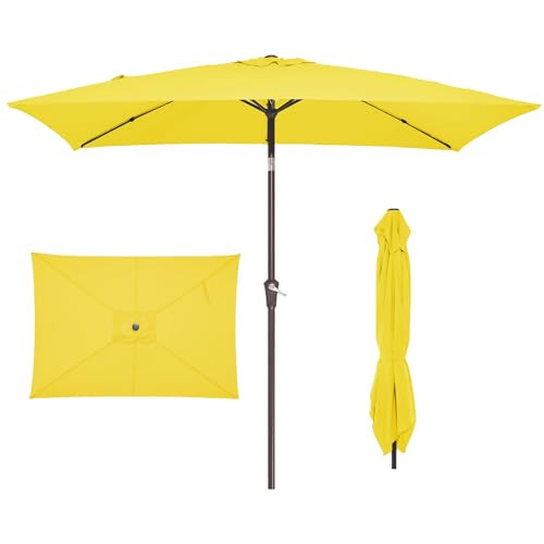 JEAREY 6.5x10 ft Rectangular Patio Umbrellas Outdoor Market Umbrella with Push Button Tilt and Crank, Rectangle Table Umbrella 6 Sturdy Ribs UV Protection for Pool Garden Backyard Deck, Yellow | Amazon (US)