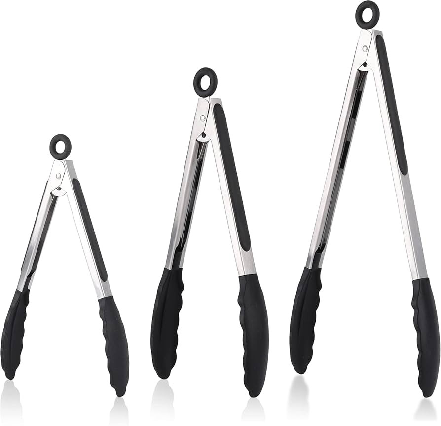 [3 Packs] Tongs with Silicone Tips, Premium Stainless Steel Non-Slip Tongs for Cooking, High Heat... | Amazon (US)