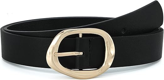 Earnda Leather Belts for Women Casual Fashion Waist Belt with Liquid Shapes Gold Buckle for Jeans... | Amazon (US)
