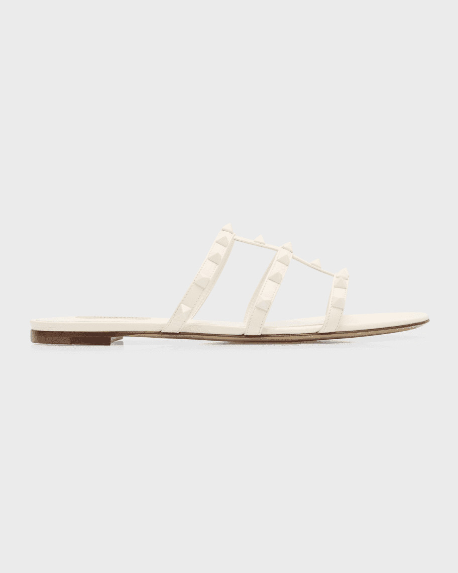 Valentino Garavani Tonal Rockstud Flat Leather Slide Sandals | Neiman Marcus